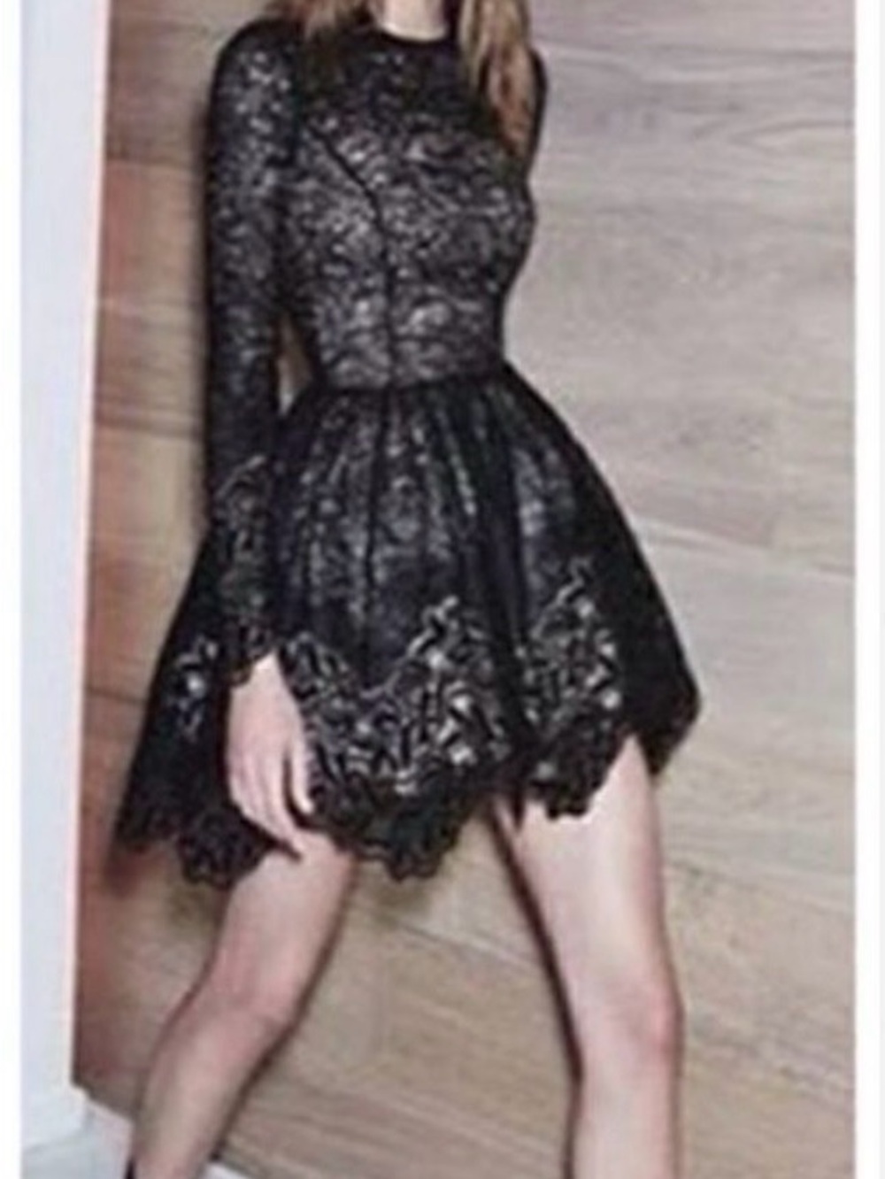 Alexis Black Lace Long-Sleeve Fit-and-Flare Mini Dress